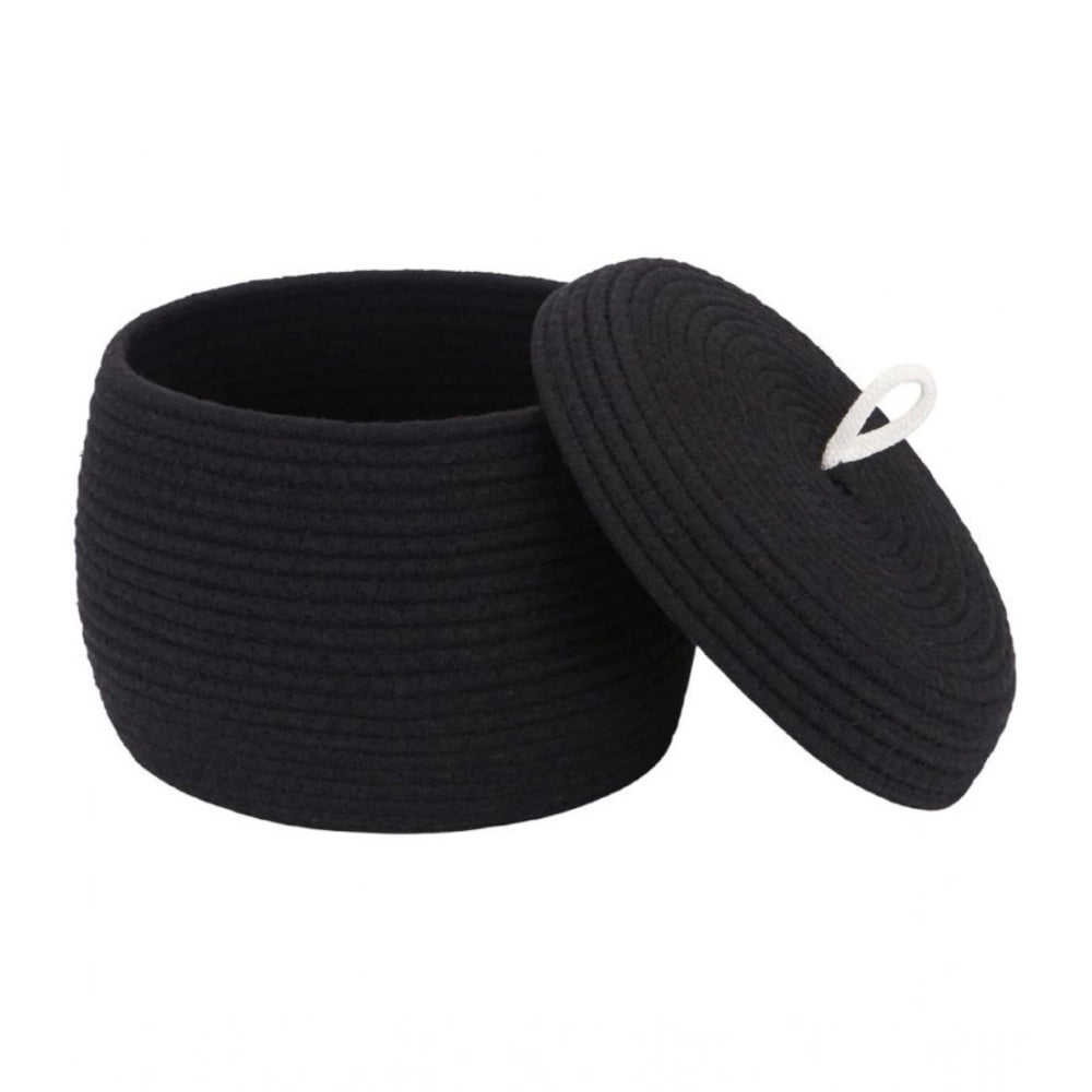 Amfyn Cotton Bear Shaped Storage Matka Basket With Lid Pack of 1 (Black)