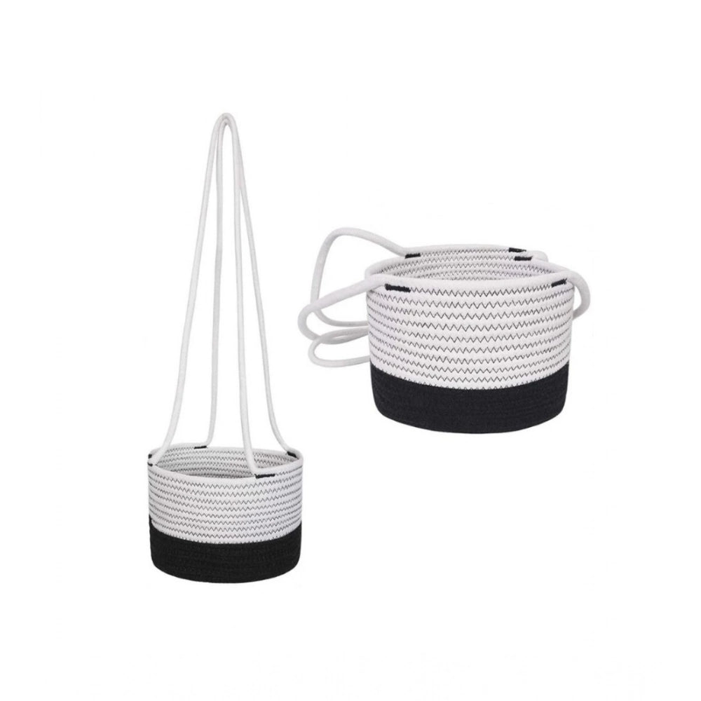 Amfyn Cotton Hanging Planter Flower Basket Pack of 1 (Black &amp; White)