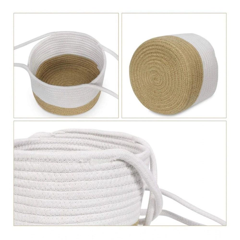 Amfyn Cotton Hanging Planter Flower Basket Pack of 1 (Beige White)