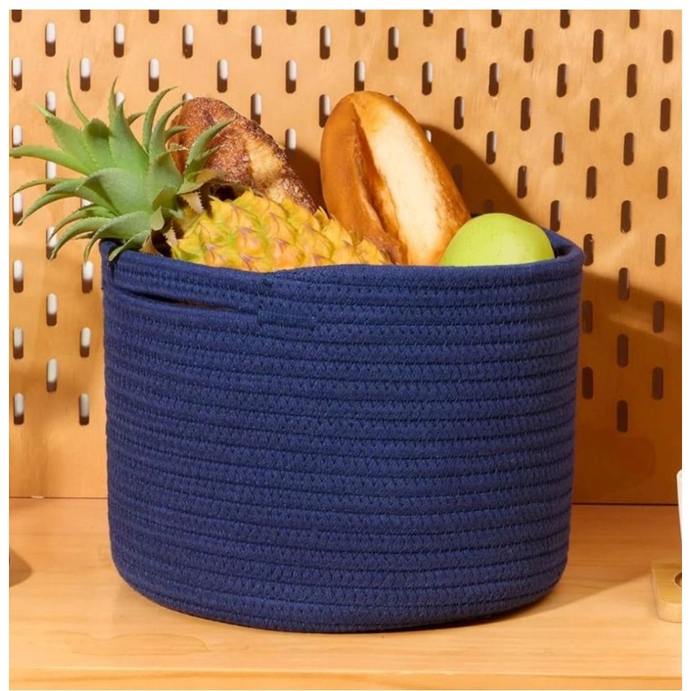 Amfyn Cotton Round Small Storage Basket 9x7 Inch Pack of 1 (Blue)