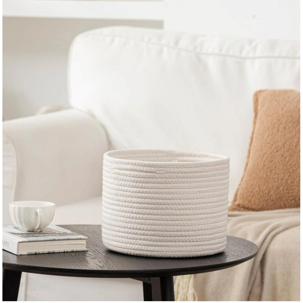 Amfyn Cotton Storage Rope Woven Baskets 9x7 Inch Pack of 1 (White)