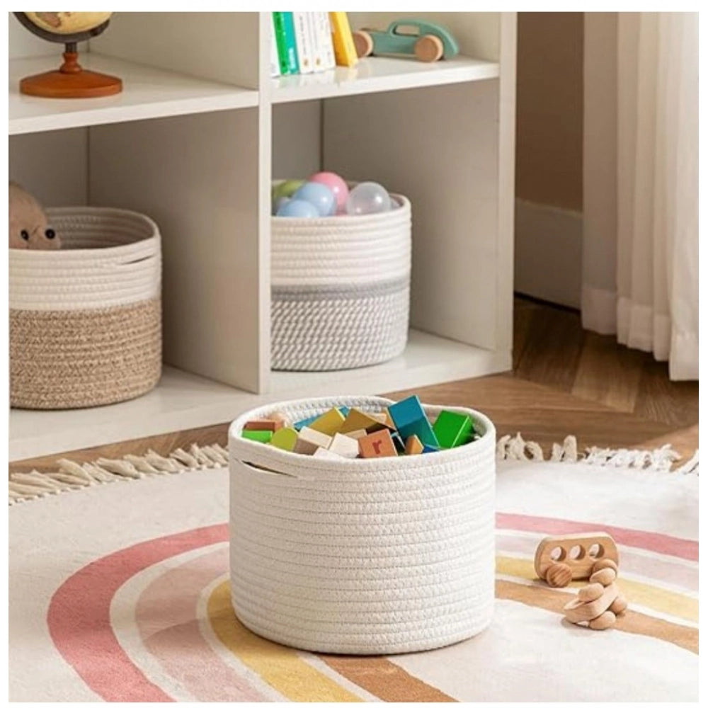 Amfyn Cotton Storage Rope Woven Baskets 9x7 Inch Pack of 1 (White)