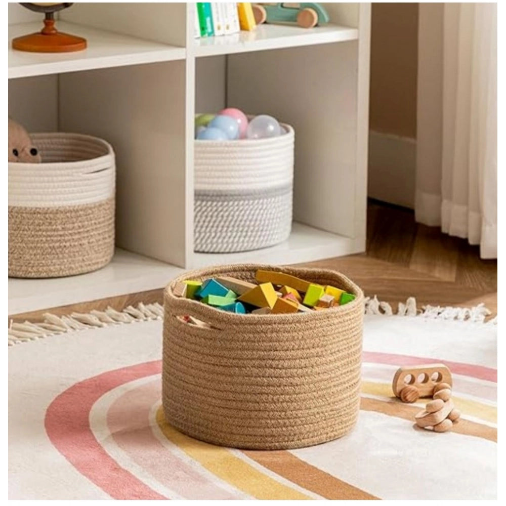 Amfyn Cotton Storage Rope Woven Baskets 9x7 Inch Pack of 1 (Beige)