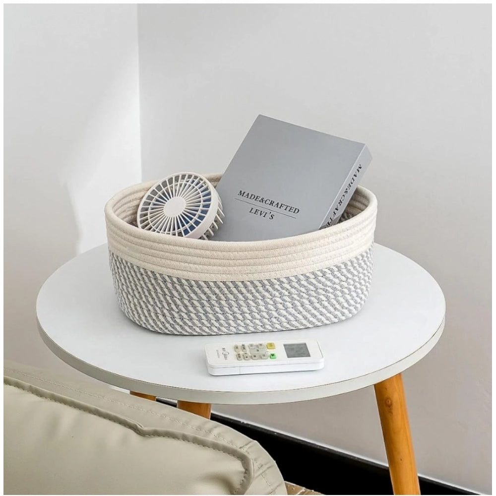Amfyn Cotton Oval Storage Rope Woven Baskets Pack of 1 (Grey White)