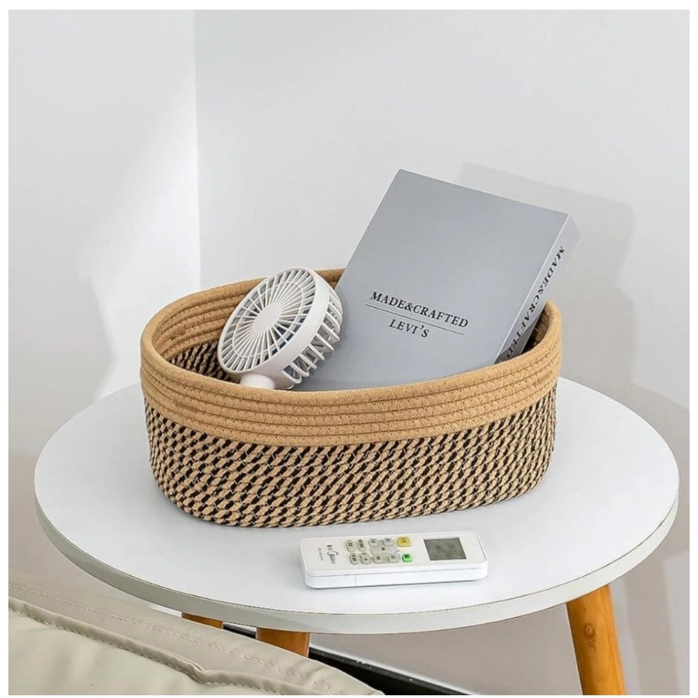 Amfyn Cotton Oval Storage Rope Woven Baskets Pack of 1 (Beige Black)