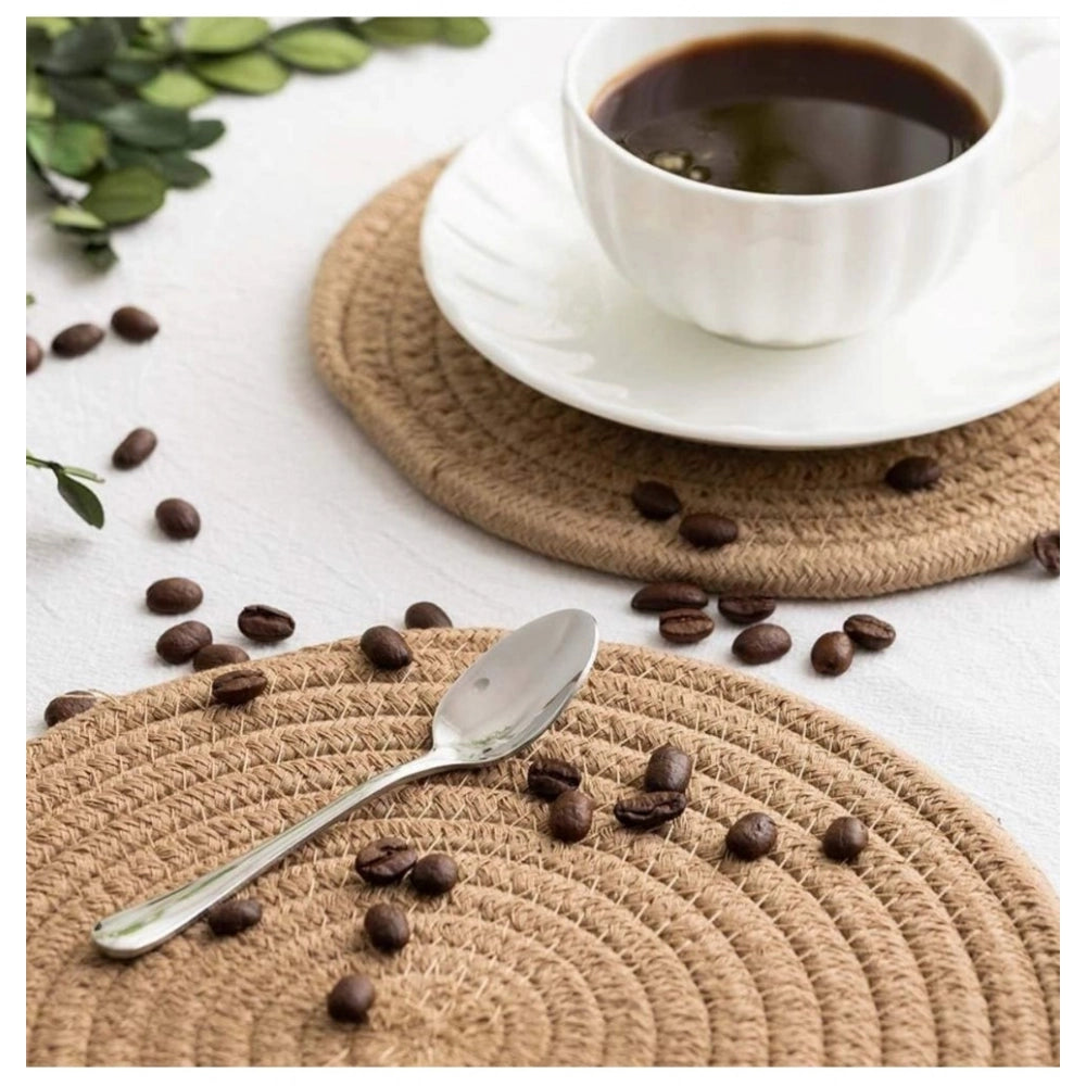 Amfyn Cotton Dining Table Round Placemat Mats Set of 4 (Beige)