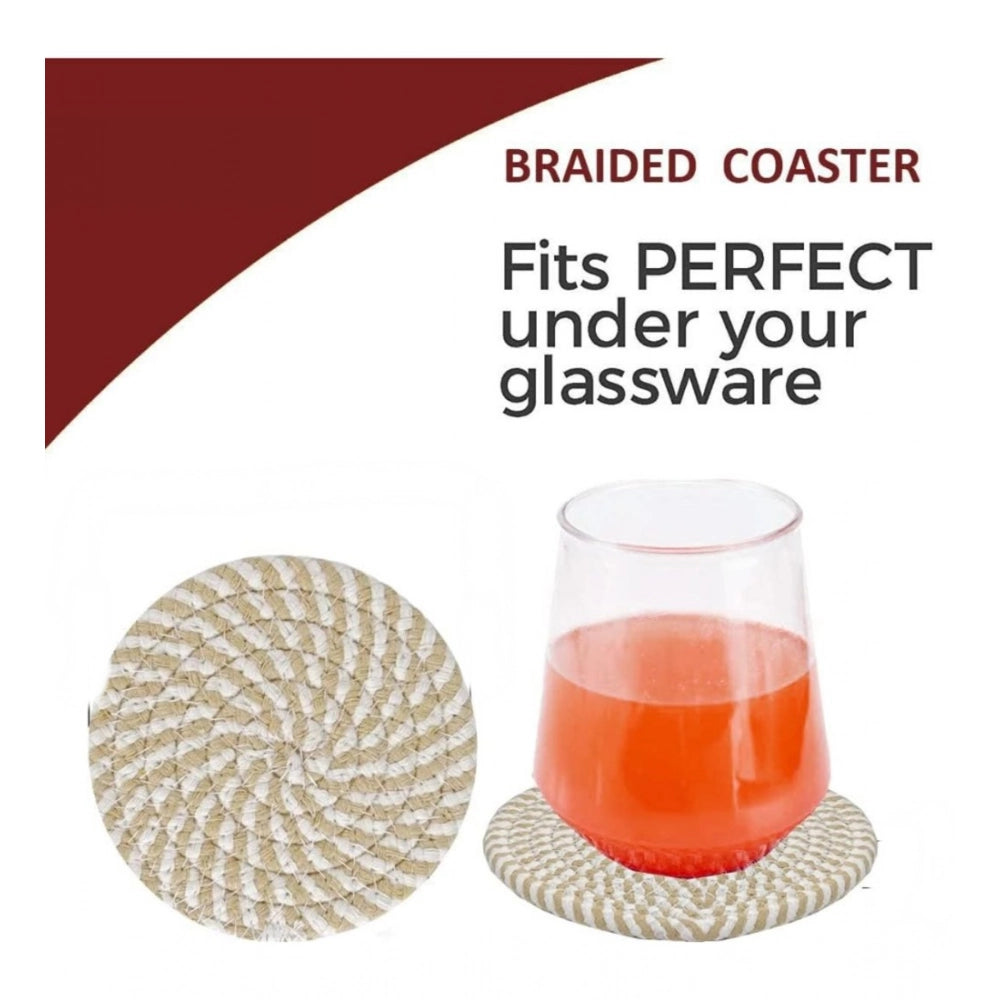 Amfyn Cotton Rope Drink Coasters 6 Pcs Set (Beige White)