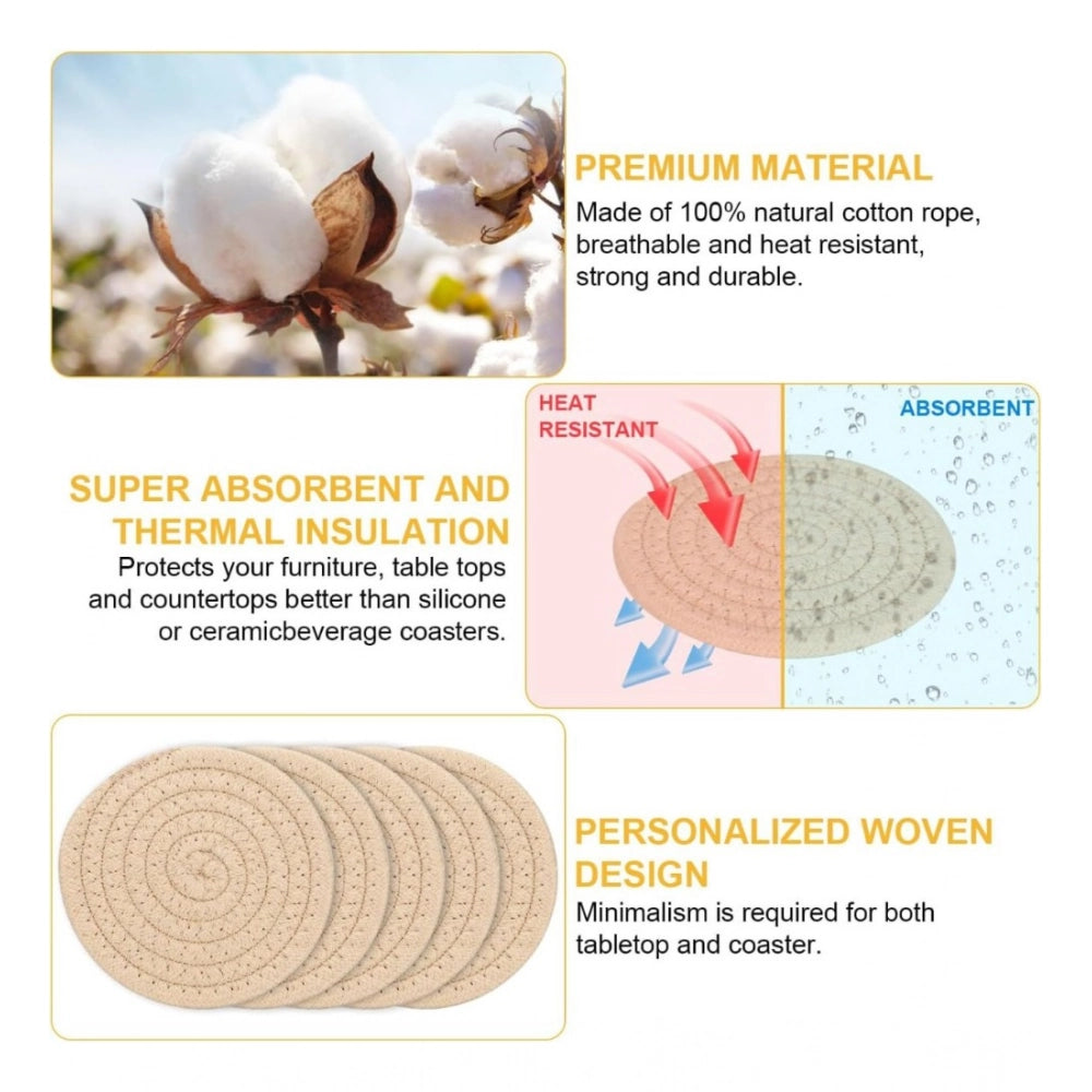 Amfyn Cotton Rope Drink Coasters 6 Pcs Set (Cream)