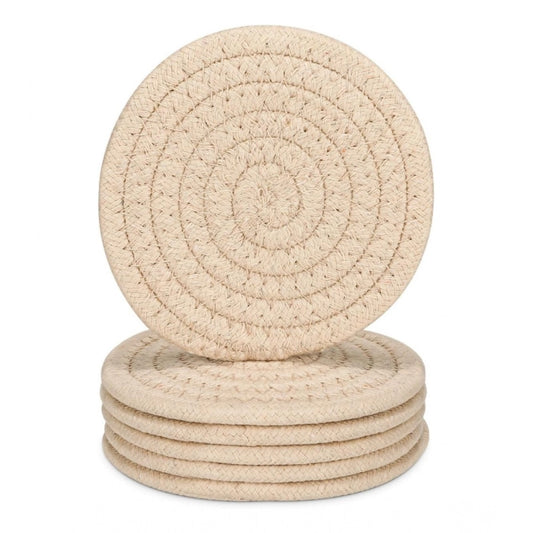Amfyn Cotton Rope Drink Coasters 6 Pcs Set (Cream)