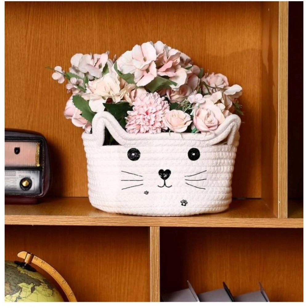 Amfyn Cotton Small Cat With Face Basket Pack of 1 (White)