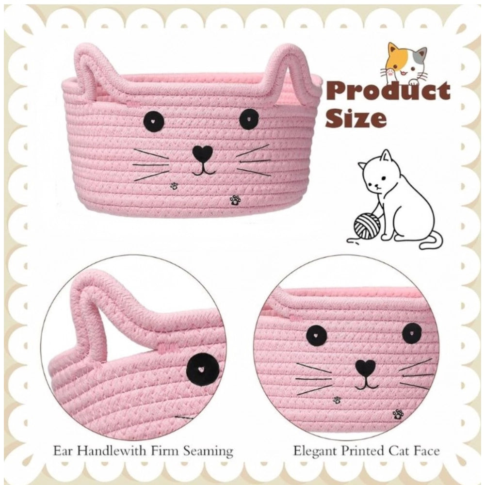 Amfyn Cotton Small Cat With Face Basket Pack of 1 (Pink)
