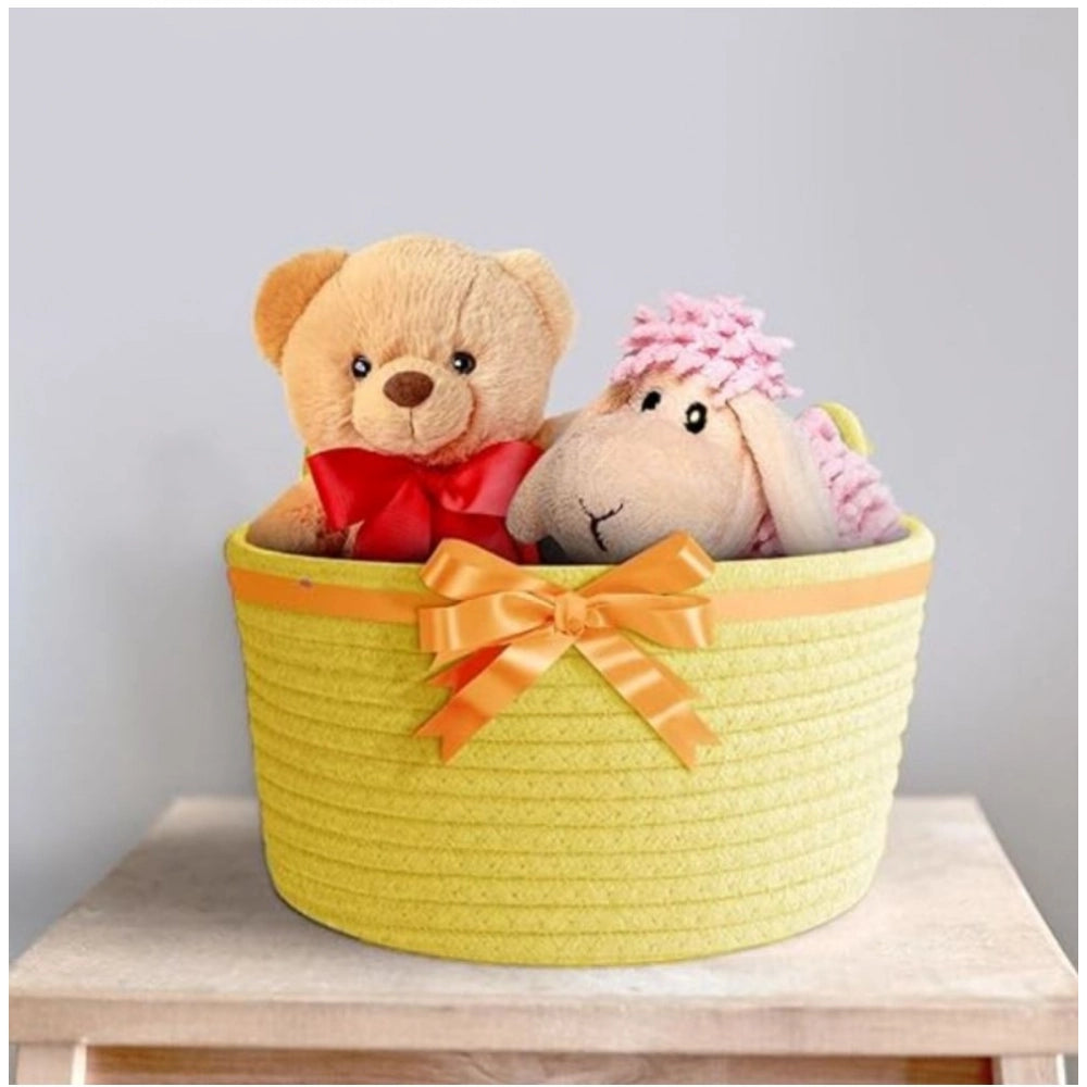 Amfyn Cotton Plain Cat Basket 9x5 Inch Pack of 1 (Yellow)