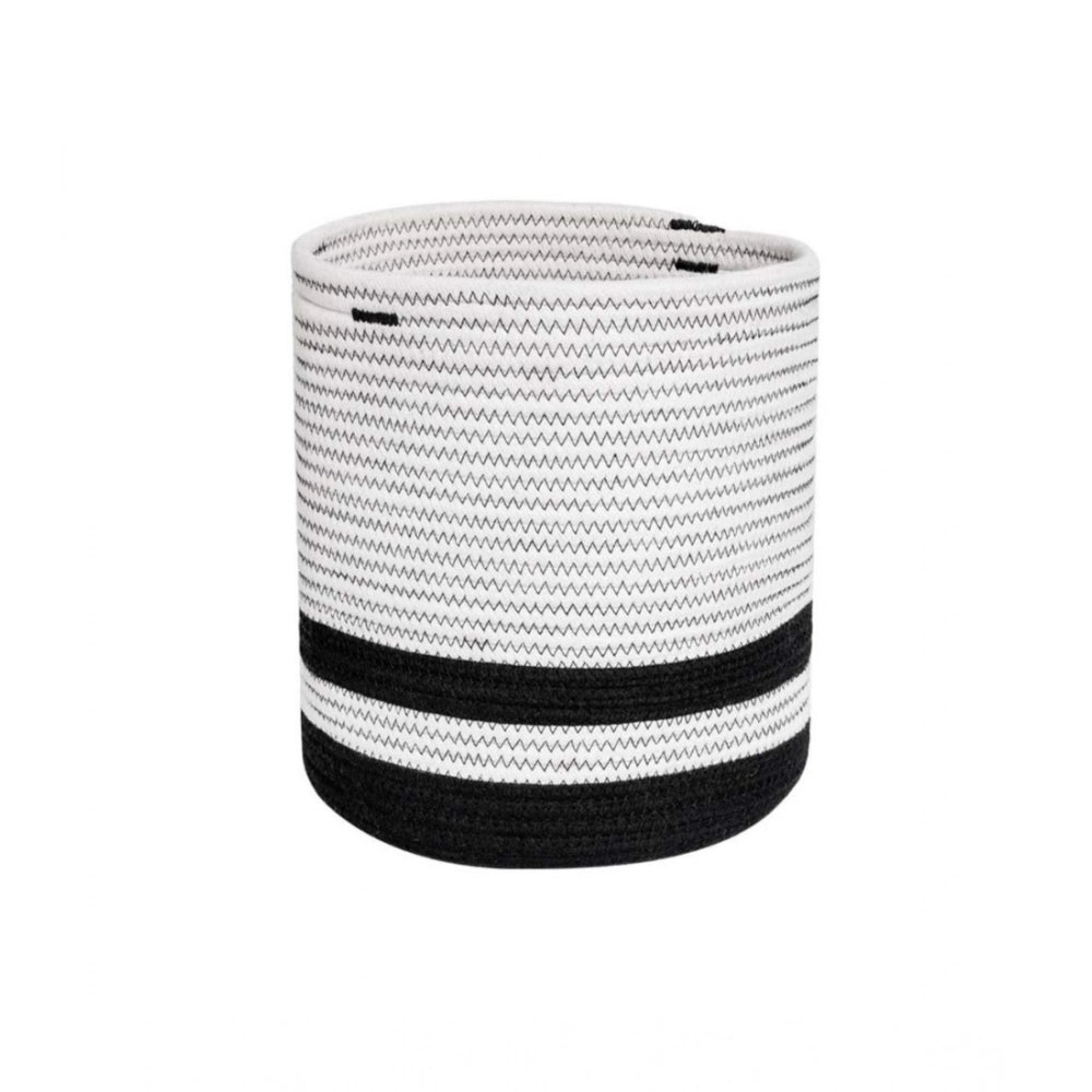 Amfyn Cotton Large Woven Storage Basket 10x10 Inch Pack of 1 (Black &amp; White)