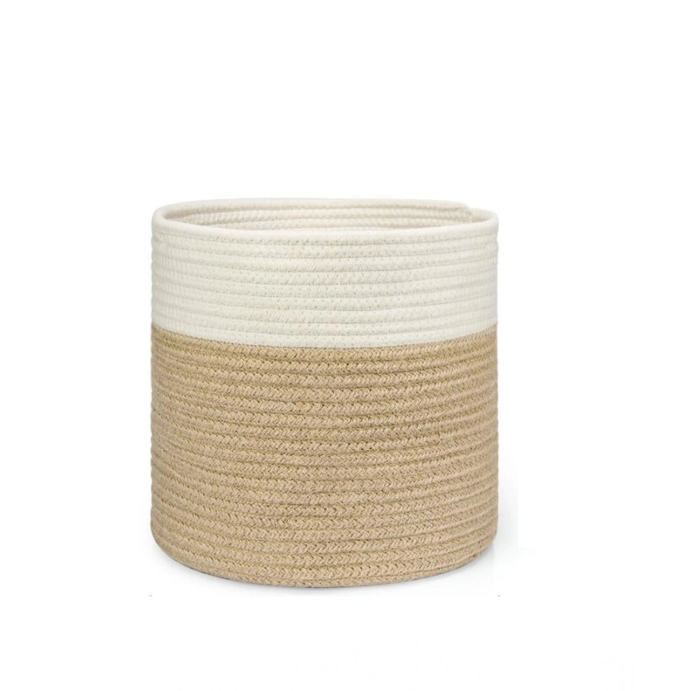 Amfyn Cotton Large Woven Storage Basket 11x11 Inch Pack of 1 (Beige White)