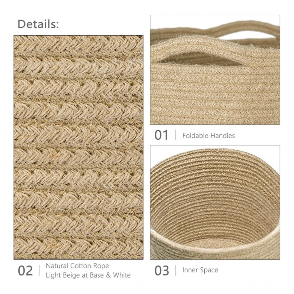 Amfyn Cotton Large Woven Storage Basket 11x11 Inch Pack of 1 (Beige)