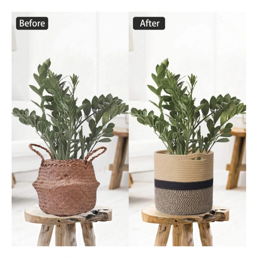 Amfyn Cotton Large Woven Storage Basket 11x11 Inch Pack of 1 (Beige)