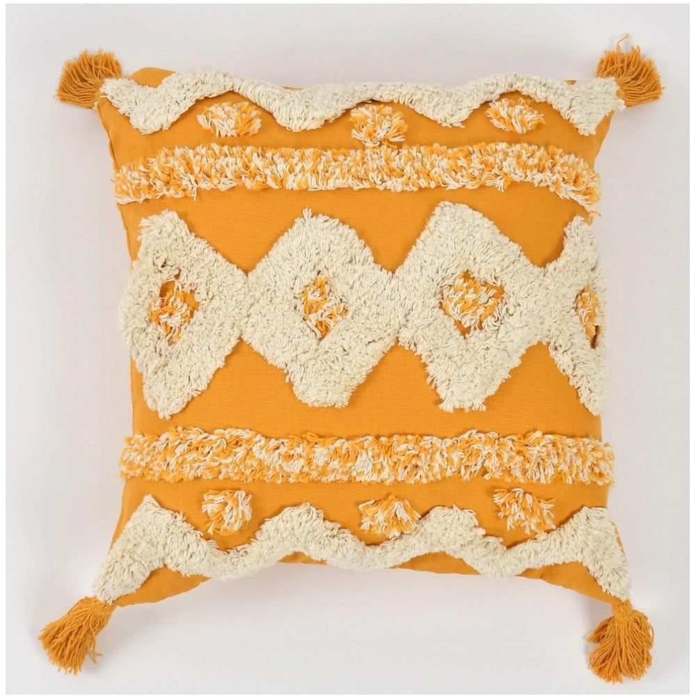 Amfyn Cotton Tufted Cushion Pillow Cover 16x16 Inch Pack of 2 (Yellow White)