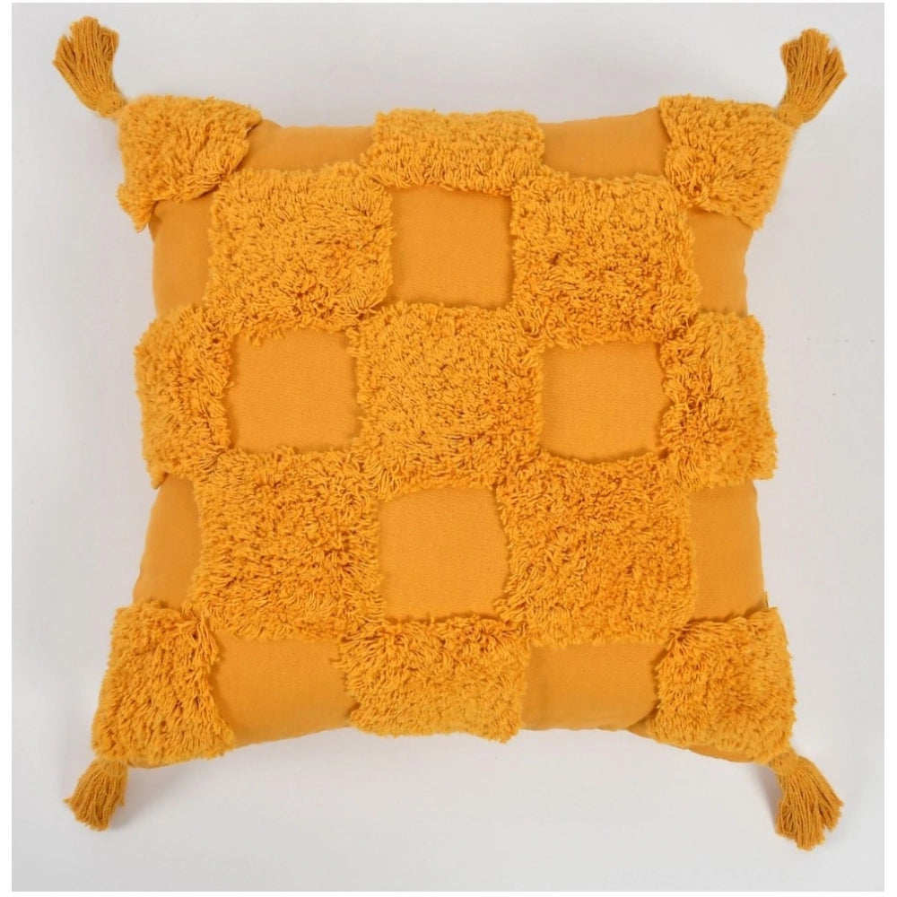 Amfyn Cotton Tufted Cushion Pillow Cover 16x16 Inch Pack of 2 (Yellow)