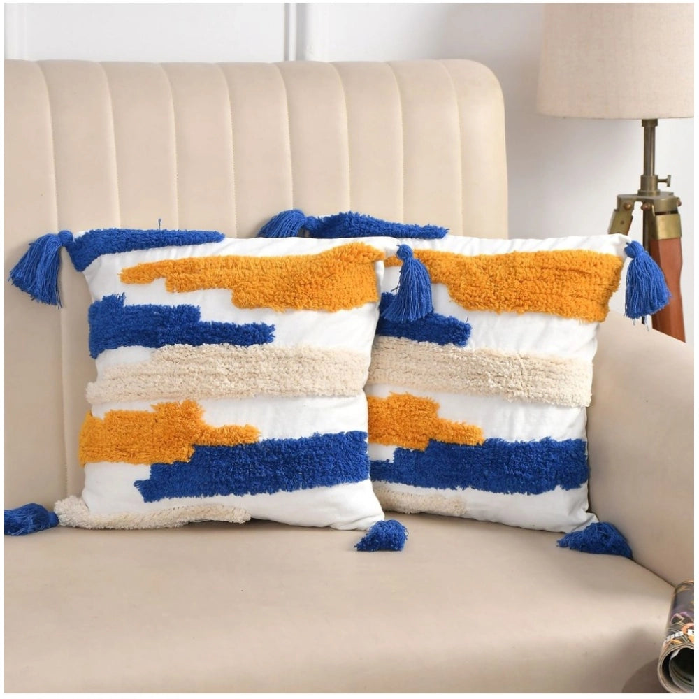 Amfyn Cotton Tufted Cushion Pillow Cover 16x16 Inch Pack of 2 (CutSatal)