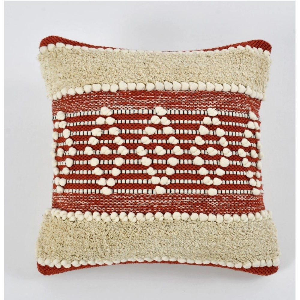 Amfyn Cotton Handcrafted Pit Loom Cushion Cover 16x16 Inch Pack of 2 (Red Cream)
