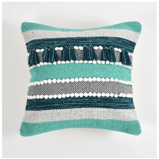 Amfyn Cotton Handcrafted Pit Loom Cushion Cover 16x16 Inch Pack of 2 (Green)