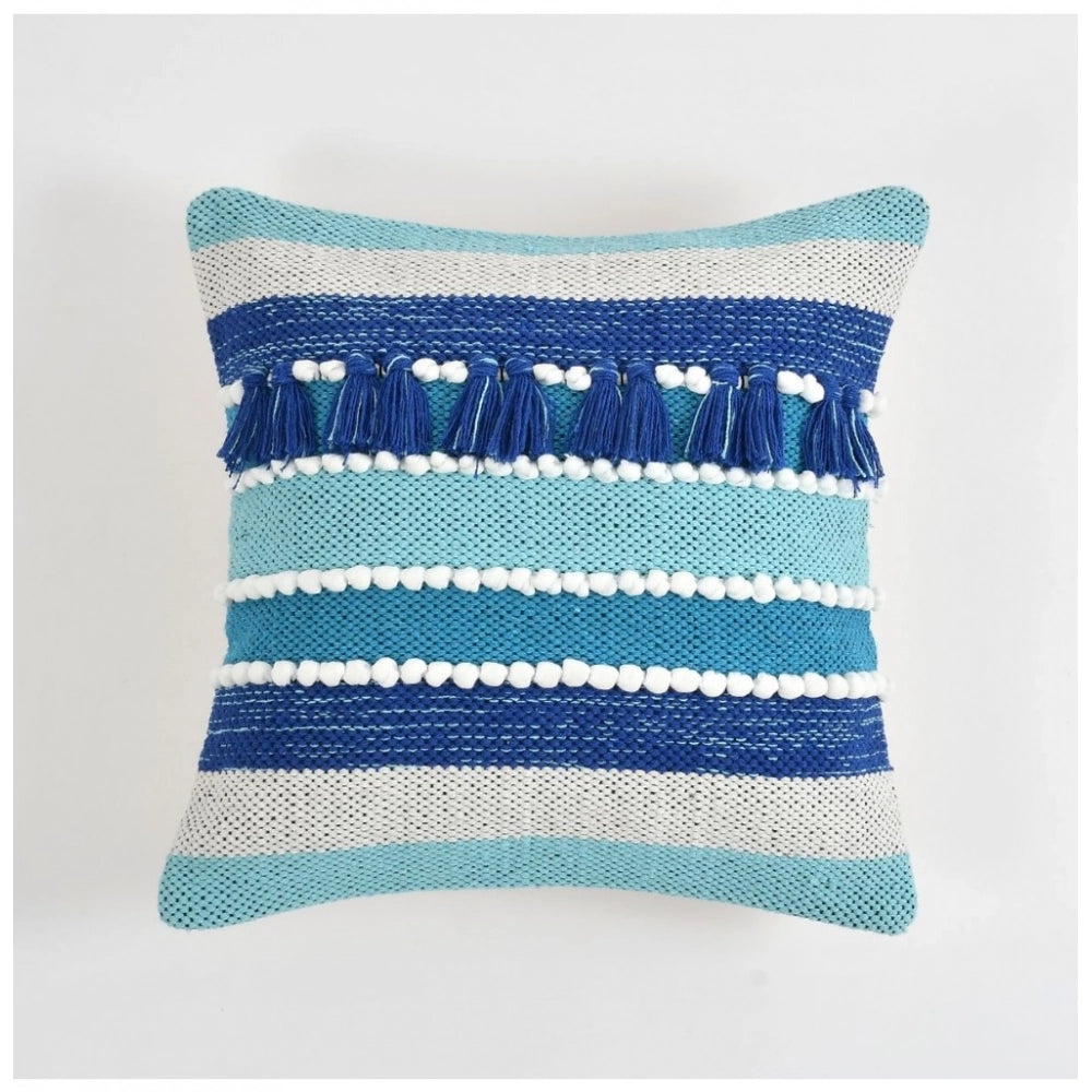 Amfyn Cotton Handcrafted Pit Loom Cushion Cover 16x16 Inch Pack of 2 (Blue)