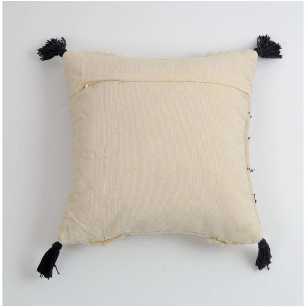 Amfyn Cotton Handcrafted Pit Loom Cushion Cover 16x16 Inch Pack of 2 (Black)
