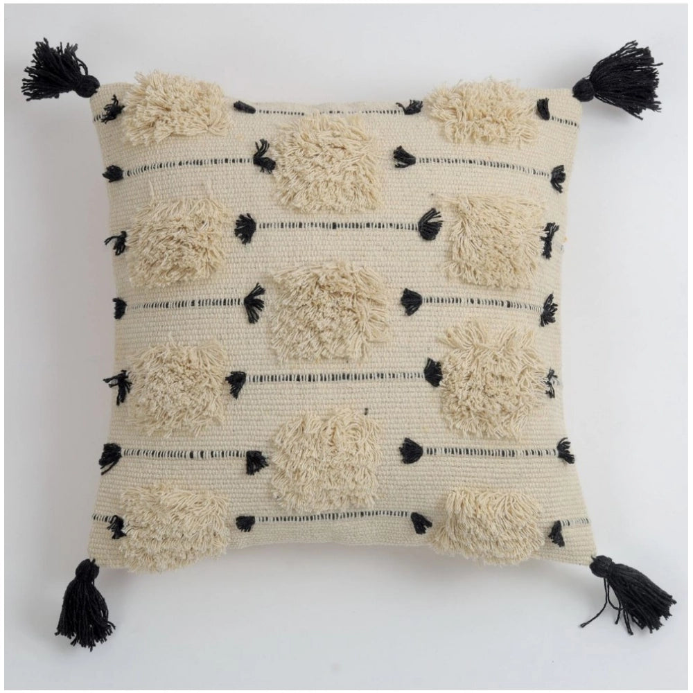 Amfyn Cotton Handcrafted Pit Loom Cushion Cover 16x16 Inch Pack of 2 (Black)