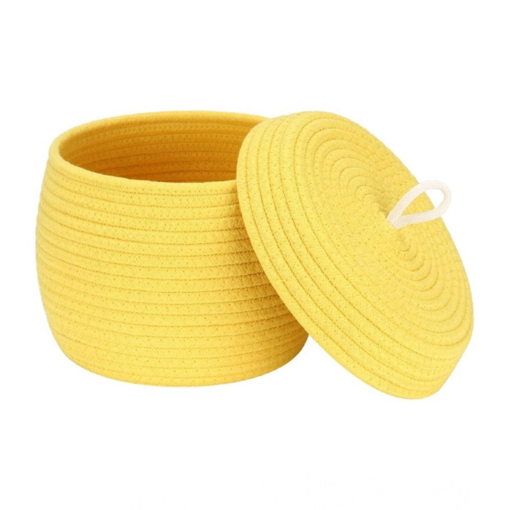 Amfyn Cotton Bear Shaped Storage Matka Basket With Lid Pack of 1 (Yellow)