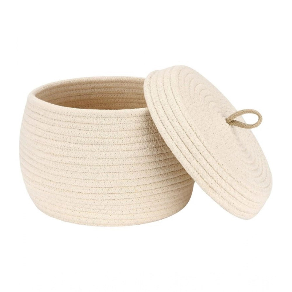 Amfyn Cotton Bear Shaped Storage Matka Basket With Lid Pack of 1 (Beige)