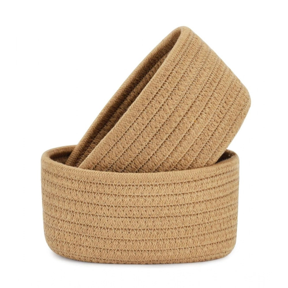 Amfyn Cotton Storage Rope Woven Baskets Pack of 2 (Beige)