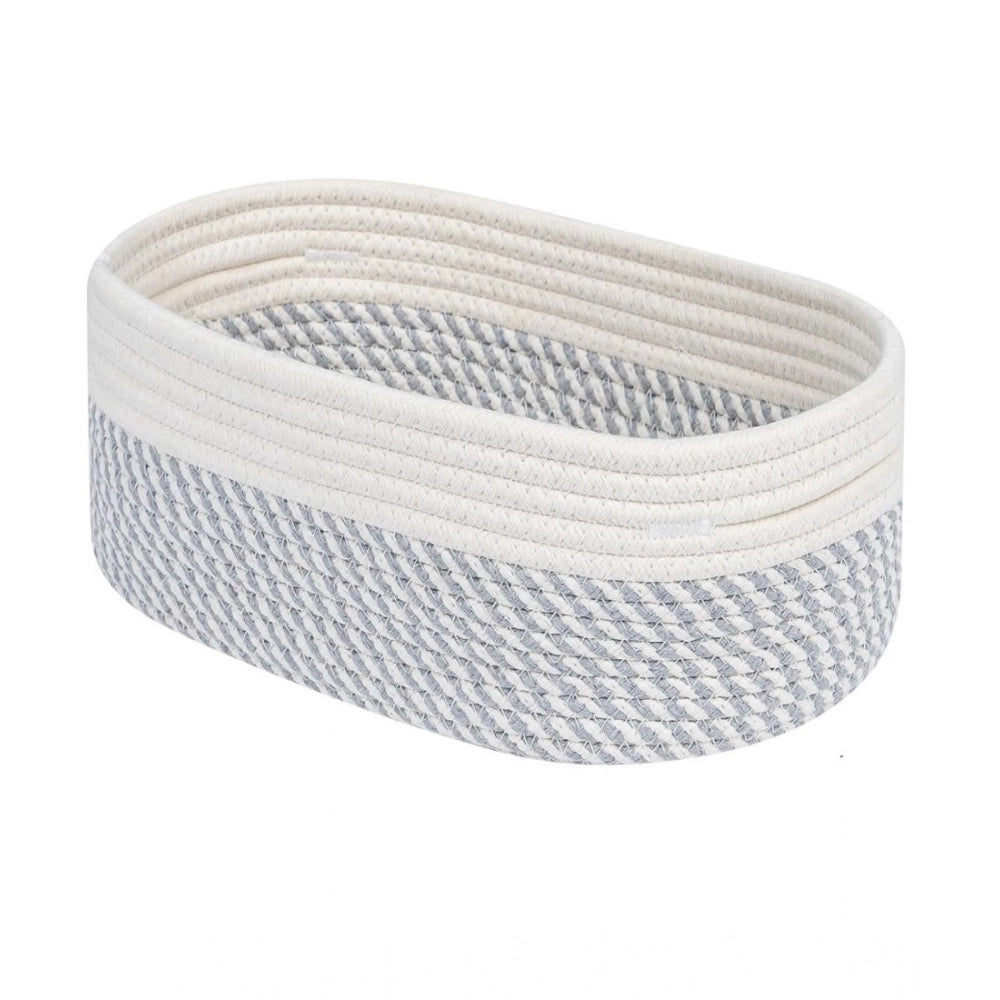 Amfyn Cotton Oval Storage Rope Woven Baskets Pack of 1 (Grey White)