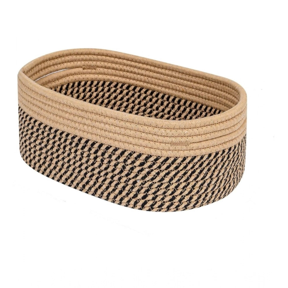 Amfyn Cotton Oval Storage Rope Woven Baskets Pack of 1 (Beige Black)
