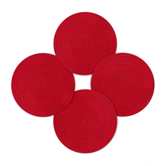 Amfyn Cotton Dining Table Round Placemat Mats Set of 4 (Red)