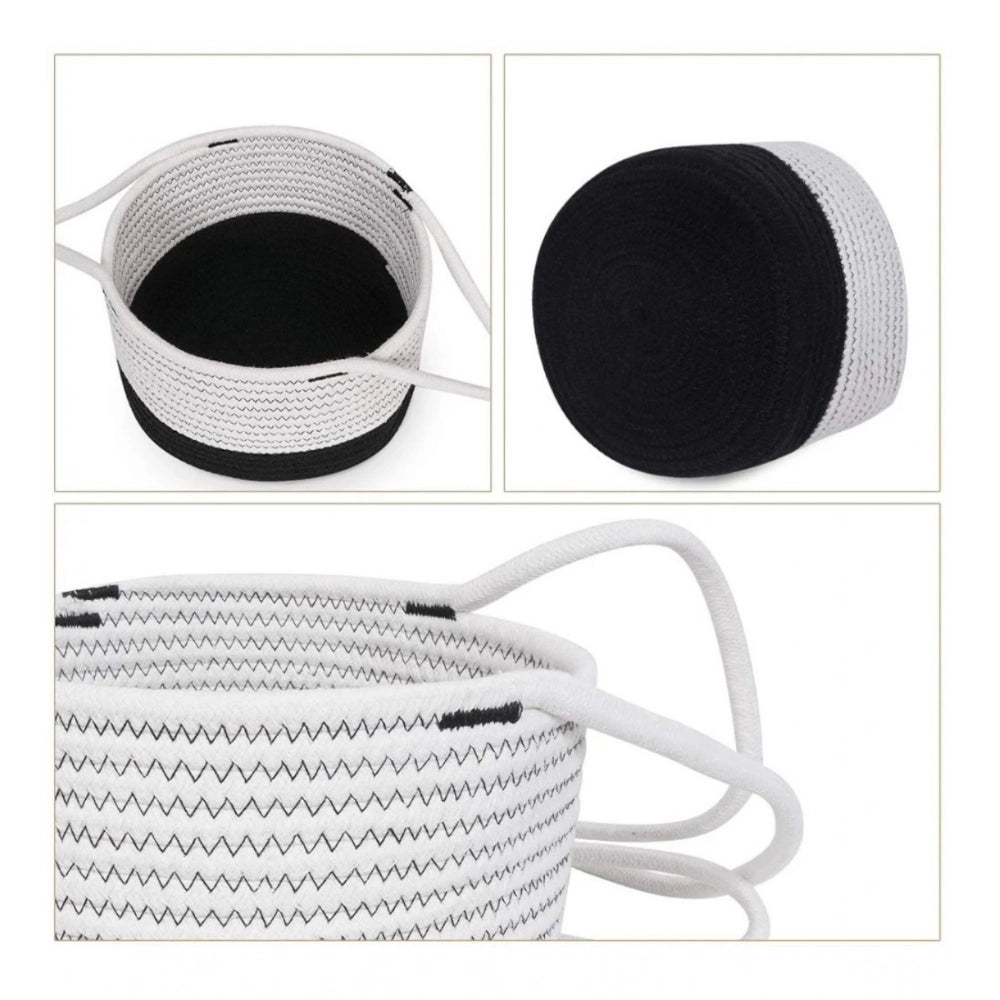 Amfyn Cotton Hanging Planter Flower Basket Pack of 1 (Black &amp; White)