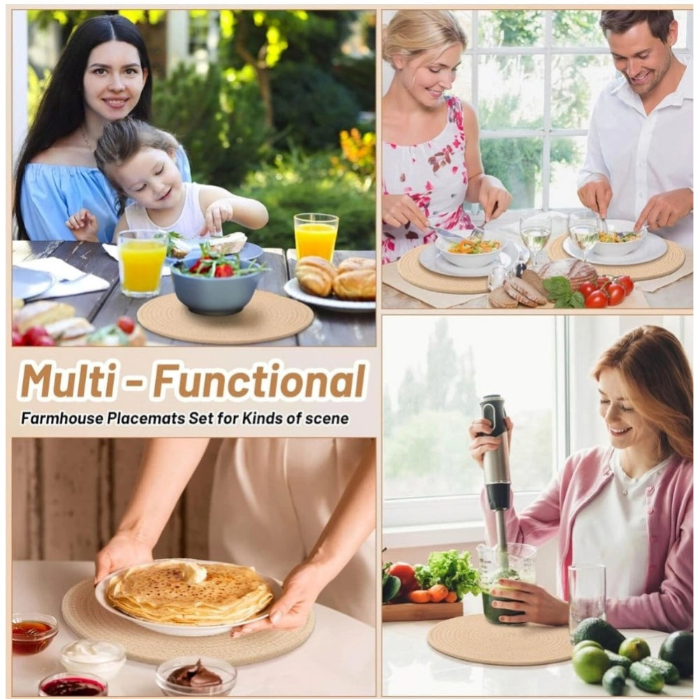 Amfyn Cotton Dining Table Round Placemat Mats Set of 4 (Beige)