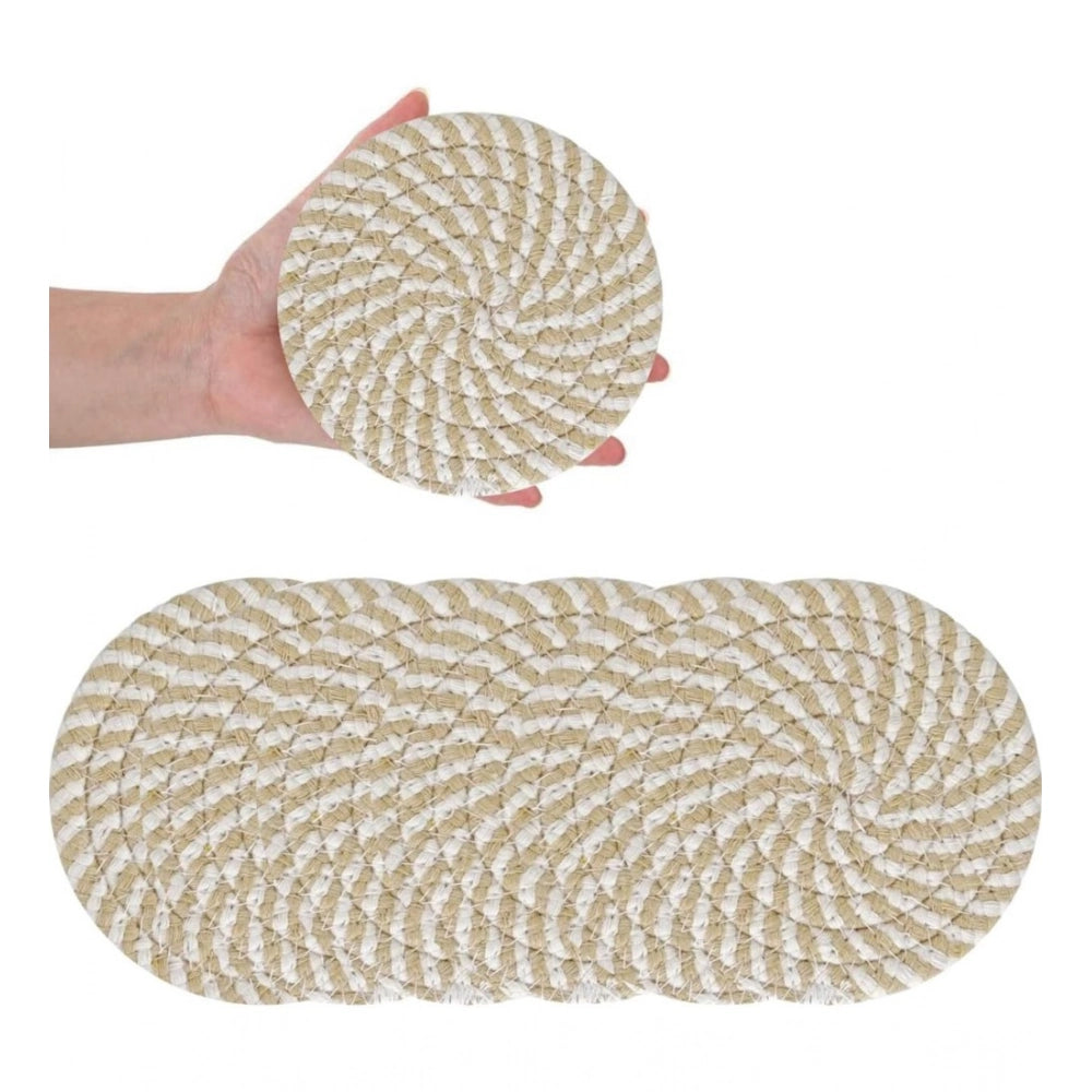 Amfyn Cotton Rope Drink Coasters 6 Pcs Set (Beige White)