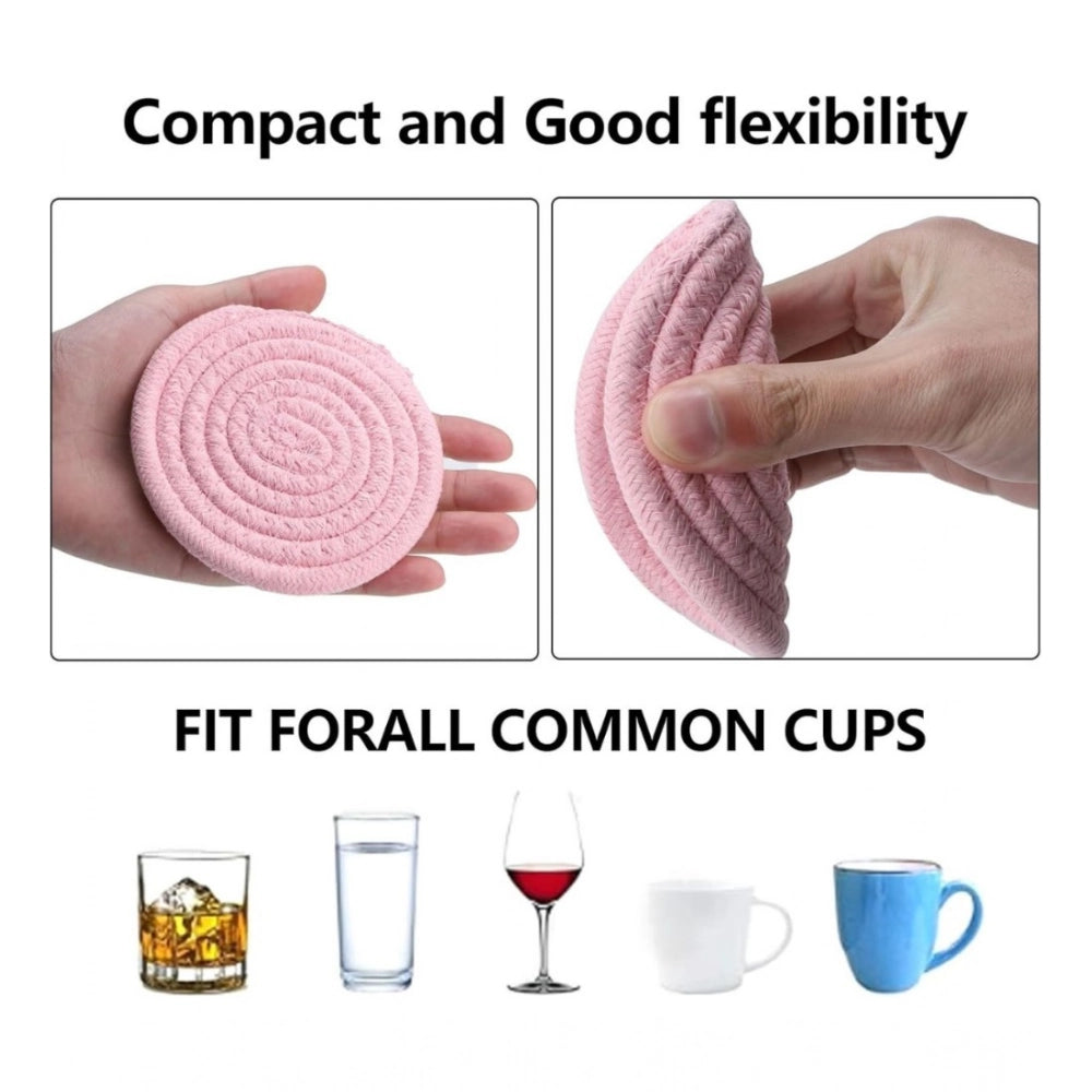 Amfyn Cotton Rope Drink Coasters 6 Pcs Set (Pink)