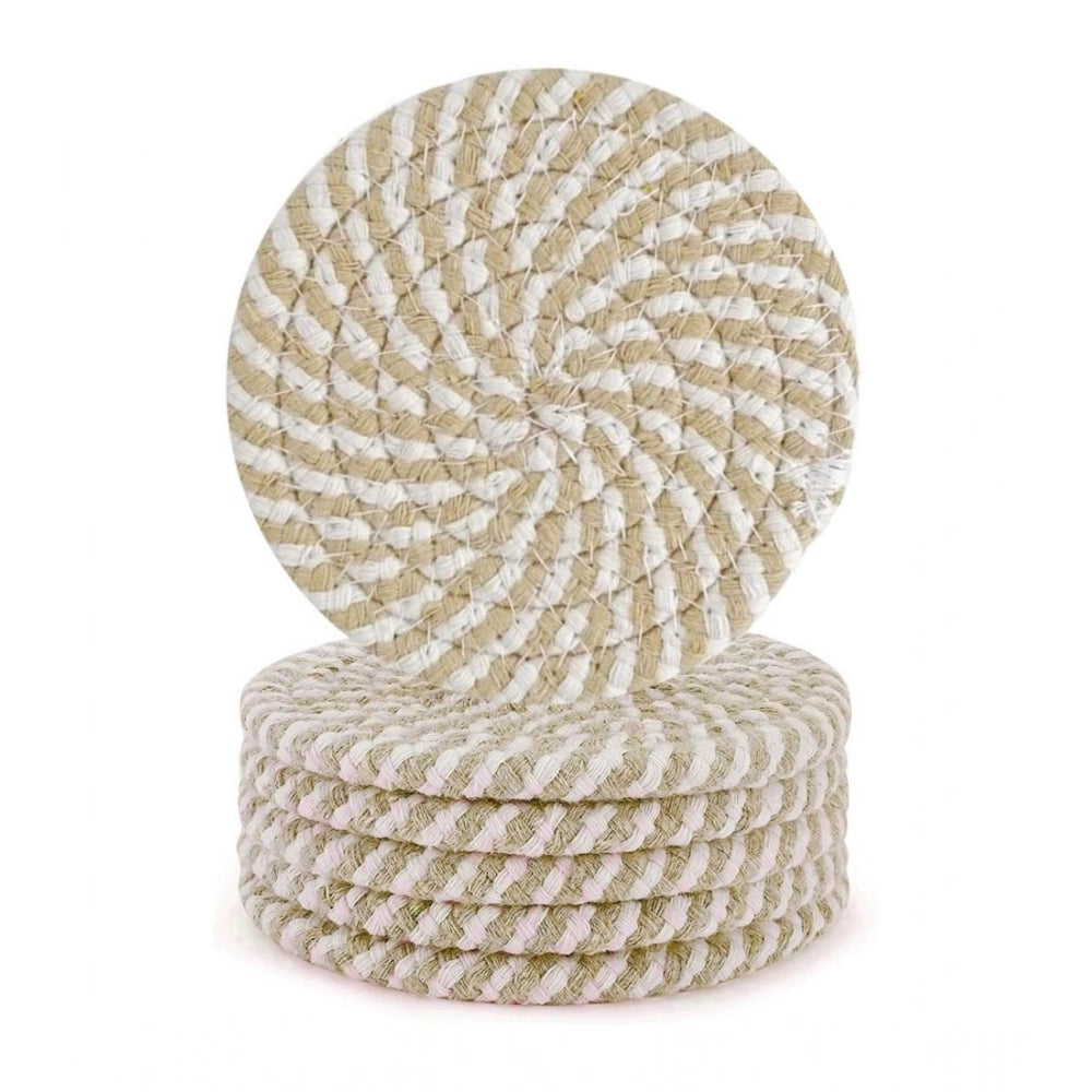 Amfyn Cotton Rope Drink Coasters 6 Pcs Set (Beige White)