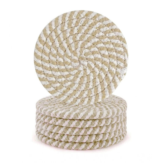 Amfyn Cotton Rope Drink Coasters 6 Pcs Set (Beige White)
