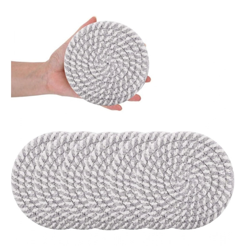 Amfyn Cotton Rope Drink Coasters 6 Pcs Set (Grey White)