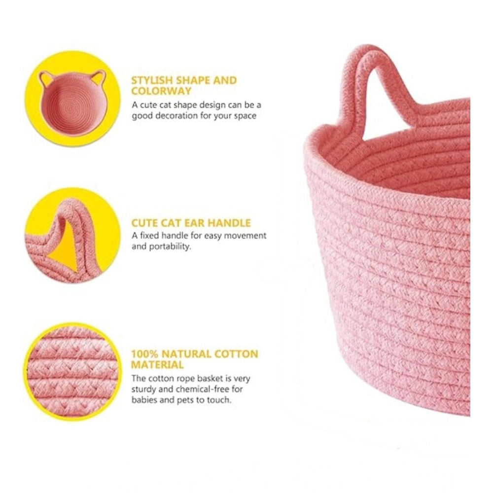 Amfyn Cotton Plain Cat Basket 9x5 Inch Pack of 1 (Pink)