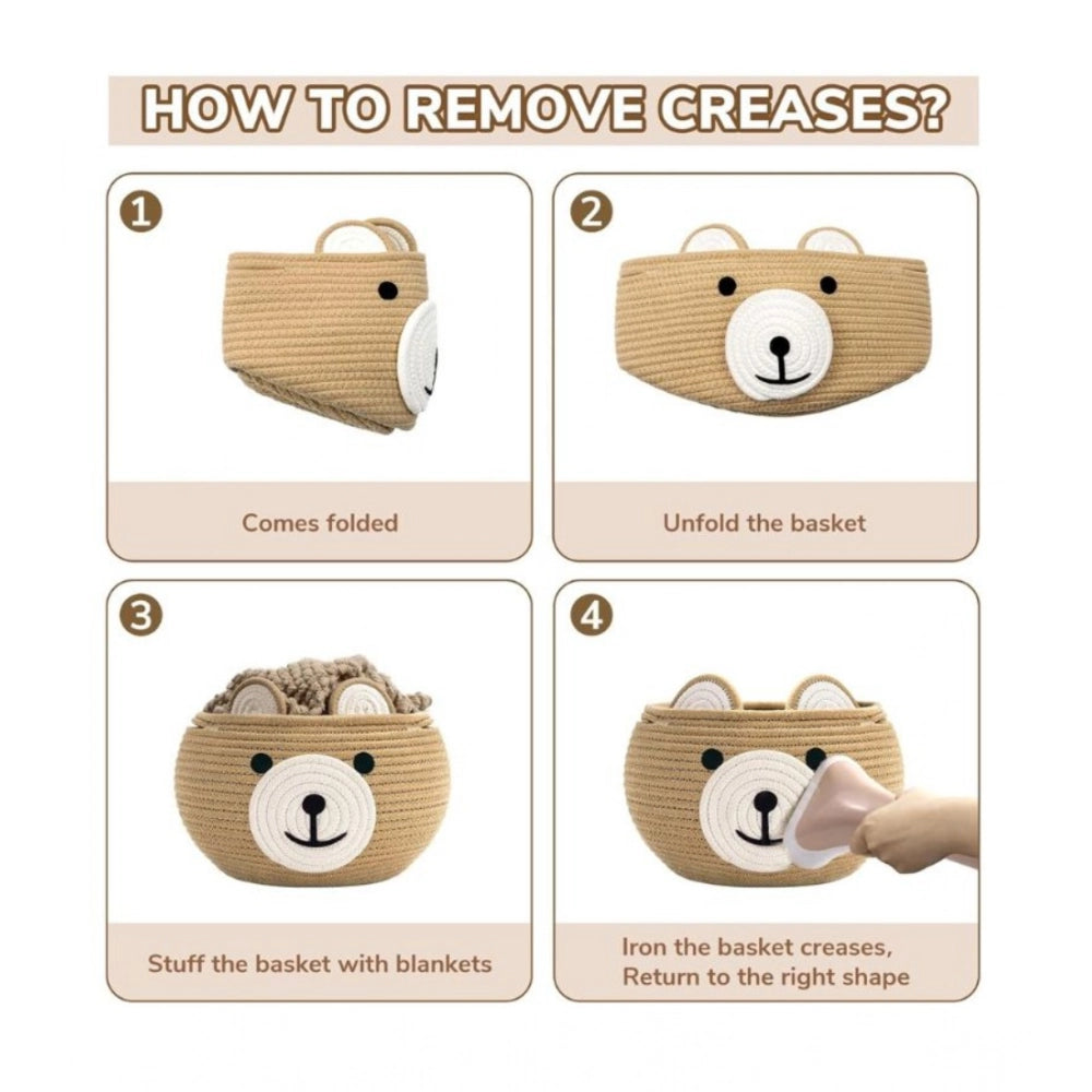 Amfyn Cotton Bear Shaped Storage Baskets Pack of 1 (Beige)