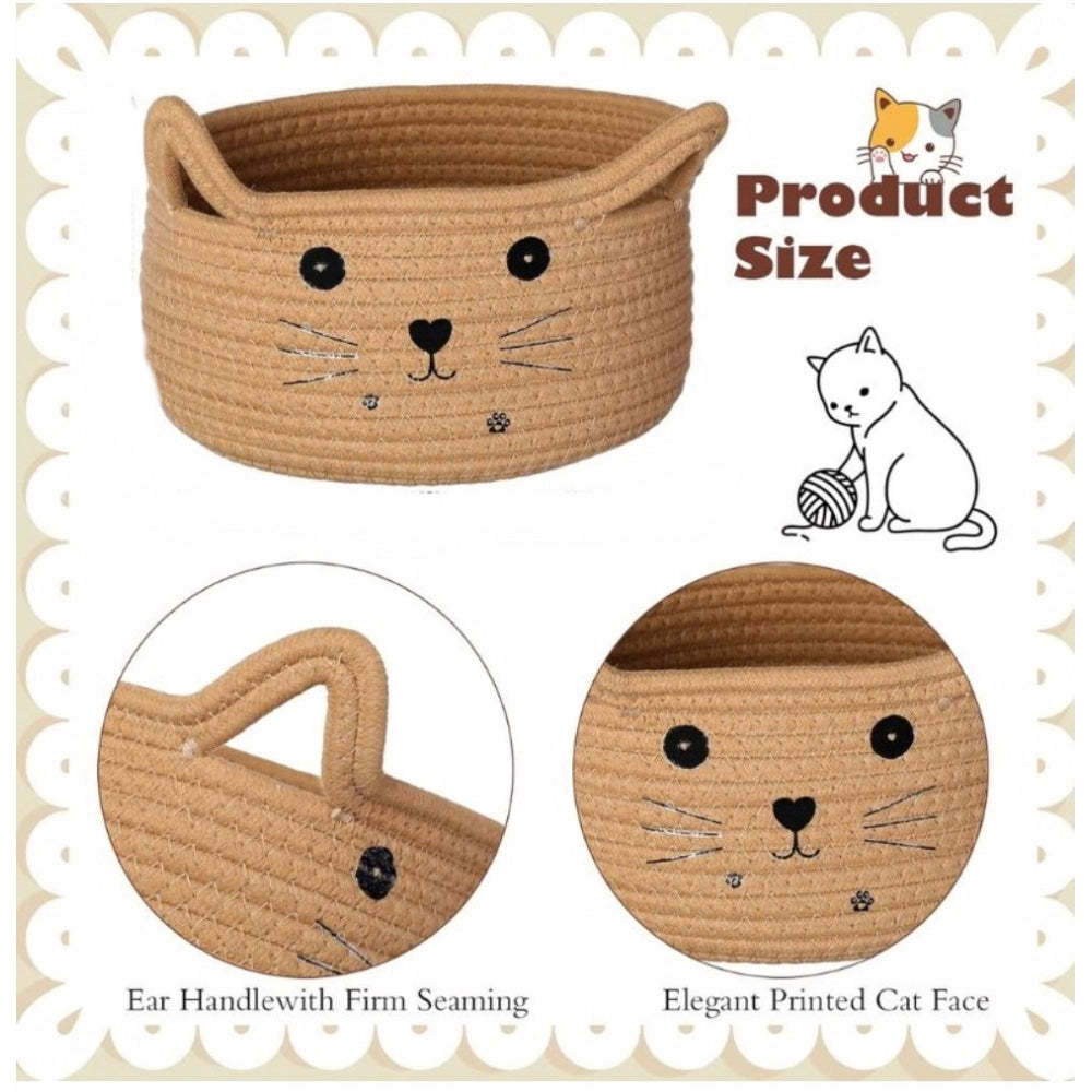 Amfyn Cotton Small Cat With Face Basket Pack of 1 (Beige)