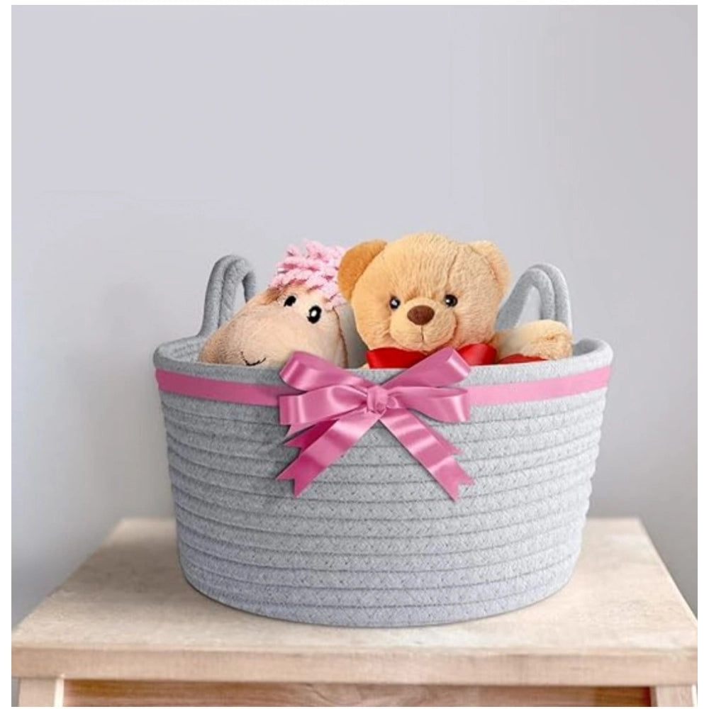 Amfyn Cotton Plain Cat Basket 9x5 Inch Pack of 1 (Grey)