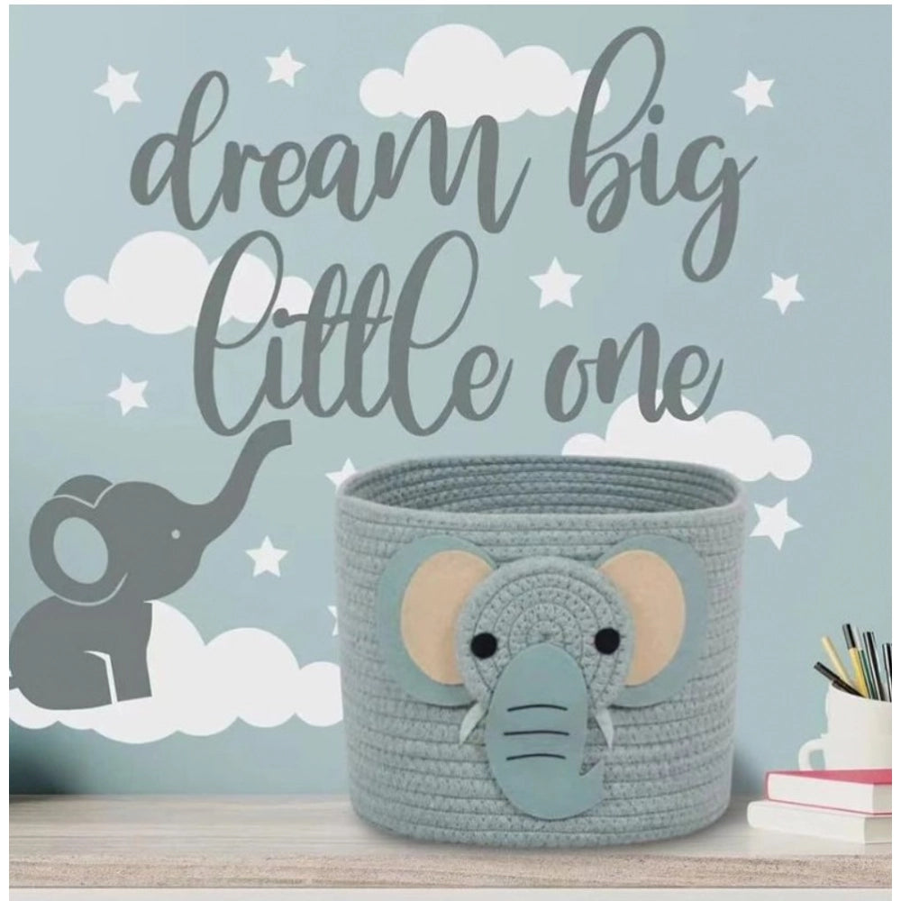Amfyn Cotton Elephant Basket 10x8 Inch Pack of 1 (Grey)