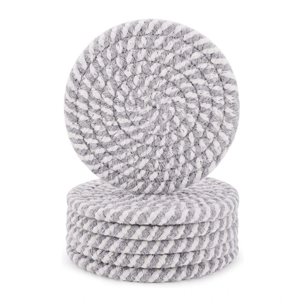 Amfyn Cotton Rope Drink Coasters 6 Pcs Set (Grey White)