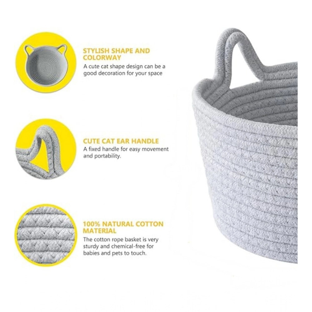 Amfyn Cotton Plain Cat Basket 9x5 Inch Pack of 1 (Grey)