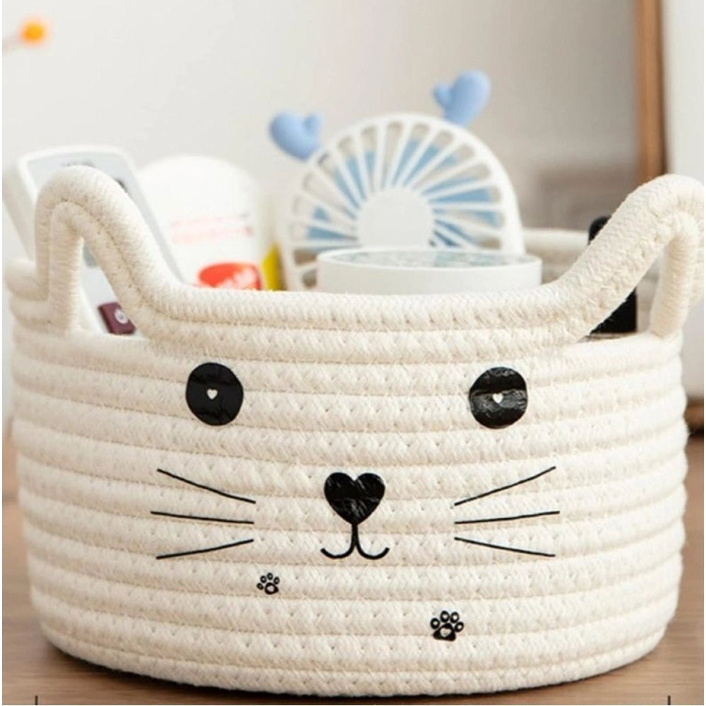 Amfyn Cotton Small Cat With Face Basket Pack of 1 (White)