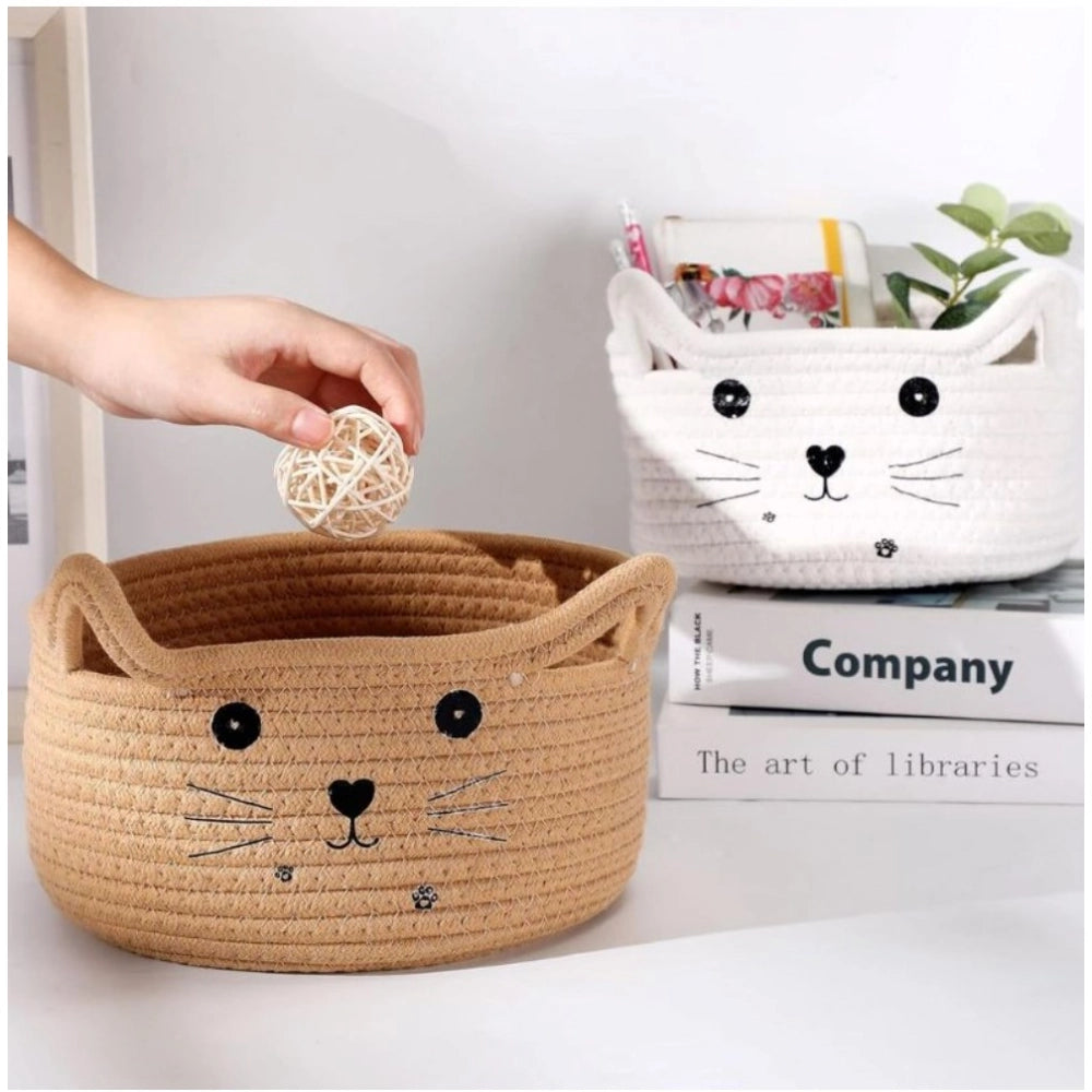 Amfyn Cotton Small Cat With Face Basket Pack of 1 (Beige)